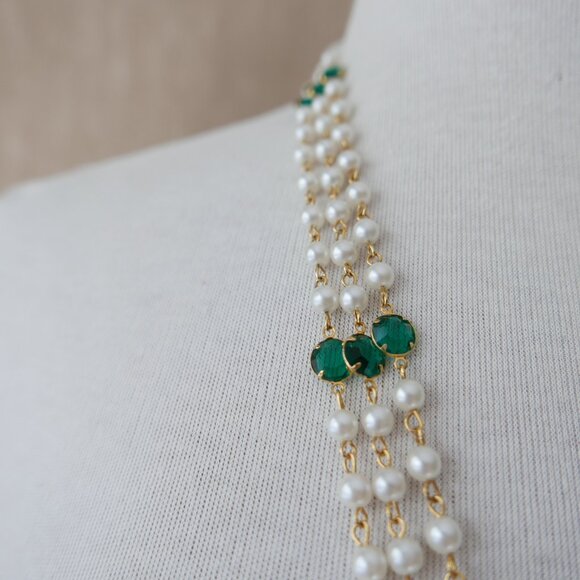 Gold-Tone Filigree Necklace with Pearl & Green Crystal - Picture 5 of 7